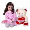 Orso 50cm Grande Peluche con Cuore Love San Valentino Avorio /Rosso
