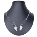 Broken Heart Pendant Silver 2 x Necklace Steel Man Woman Friends A/01