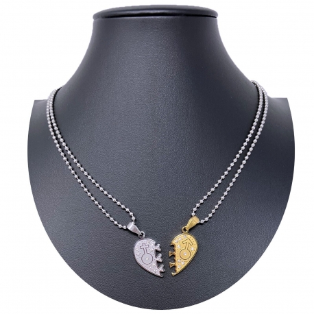 Broken Heart Pendant Silver 2 x Necklace Steel Man Woman Friends A/01