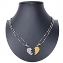 Broken Heart Pendant Silver Gold 2 x Necklace Steel Man Woman Friends A/02