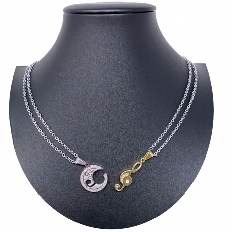 Treble Clef Blue Broken Pendant 2x Necklace Steel Man Woman Friends A03