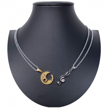 Chiave di Violino Argento Ciondolo Spezzato 2x Collana Acciaio Uomo Donna Amici A06