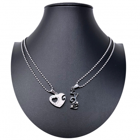 Broken Heart Pendant Silver Gold 2 x Necklace Steel Man Woman Friends A/02