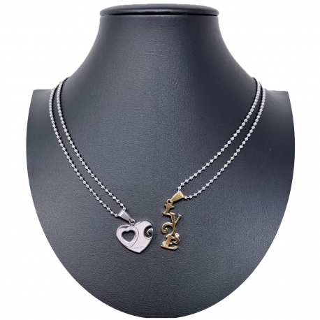 Heart Love Silver Broken Pendant 2x Necklace Steel Man Woman Friends A08