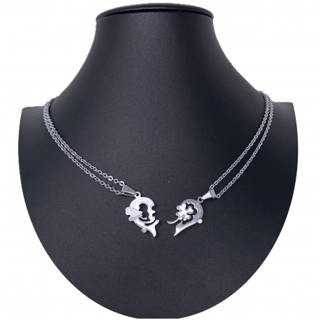 Cuore Love Argento Oro Ciondolo Spezzato 2x Collana Acciaio Uomo Donna Amici C09
