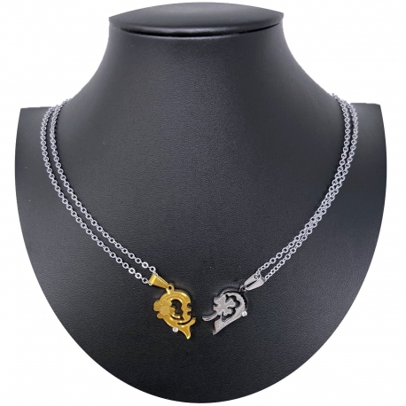 Heart Clover Silver Broken Pendant 2x Necklace Steel Men Women Friends A10