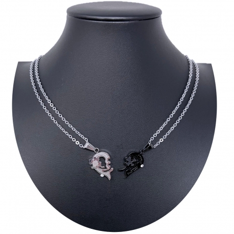 Cuore Clover Argento Oro Ciondolo Spezzato 2Collana Acciaio Uomo Donna Amici A12