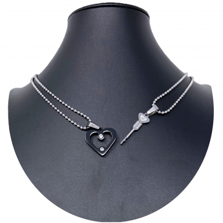 Cuore Clover Argento Oro Ciondolo Spezzato 2Collana Acciaio Uomo Donna Amici A11