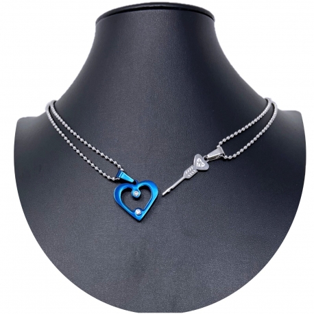 Cuore Freccia Ciondolo Spezzato Nero 2 x Collana Acciaio Uomo Donna Amici A/13