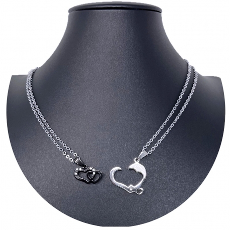 Cuore Dentro Arg Oro Ciondolo Spezzato 2x Collana Acciaio Uomo Donna Amici A16