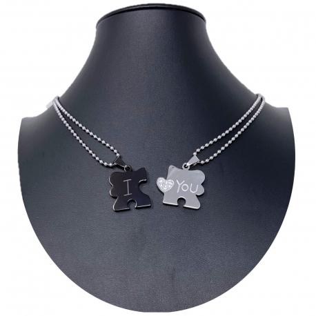 Cuore Melodia Nero Ciondolo Spezzato 2x Collana Acciaio Uomo Donna Amici A19