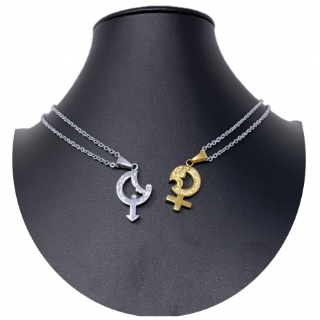 Puzzle Silver Black Broken Pendant 2x Necklace Steel Man Woman Friends A21
