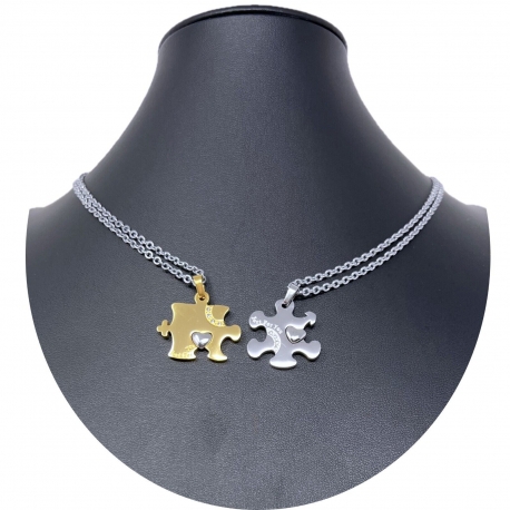 Puzzle Cuore Argento Ciondolo Spezzato 2x Collana Acciaio Uomo Donna Amici A26