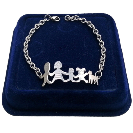 Bracciale Braccialetto Famiglia Acciaio Mamma Papà 2x Figli Maschi 1 Femmina Modello 09