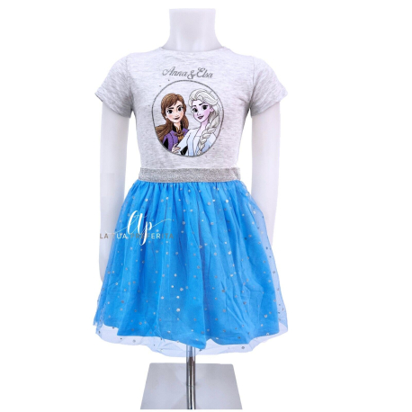 Disney Frozen Anna Elsa Abito Tulle Estivo Cotone Vestito Festa Bambina 4-9anni