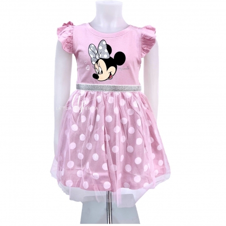 Disney Minnie Polka Dot Cotton Summer Dress Elegant Party Dress For Girls 4-9years