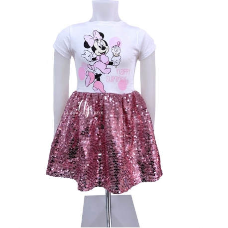 Disney Minnie Mouse Summer Dress Cotton Sequin Dress Party Elegant Girls 4-9y