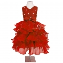Girls Tiered Dress Red Princess Tulle Lace Ceremony Party Prom 3-7a