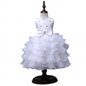 Girls Tiered Dress White Princess Tulle Lace Ceremony Party Prom 3-7a
