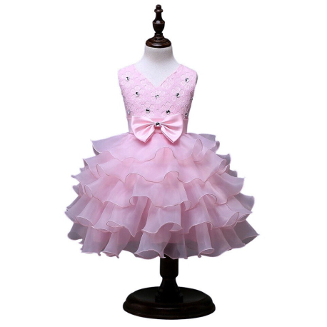 Bambina Abito a Strati Rosa Chiaro Principessa Tulle Pizzo Cerimonia Festa Ballo 3-7a