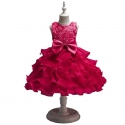 Girls Tiered Dress Fuchsia Princess Tulle Lace Ceremony Party Prom 3-7a