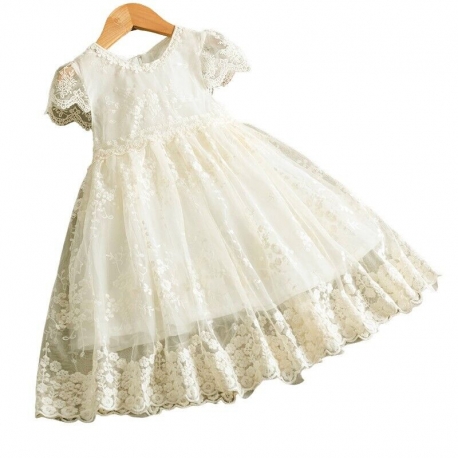 Girls Dress Embroidered Tulle Lace Princess Ceremony Party Prom 3-7