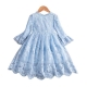 Girls Dress Blue Embroidered Tulle Lace Princess Ceremony Party Prom 3-7