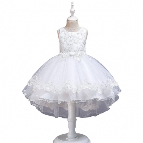 Dress Princess Dress Tulle Ceremony Party Dance Girl 4-5years White 04