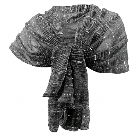 Nero Argento Striscia Elegante Sciarpa Stola Plissettata Luminosa Leggera Foulard Sciale Coprispalle