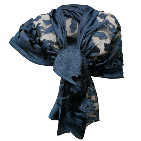 Blu Navi Elegante Sciarpa Tango Misto Seta Foulard Sciale Semi Trasparente Effetto Pizzo