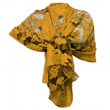 Yellow Elegant Tango Scarf Blended Silk Foulard Semi Transparent Shawl Lace Effect