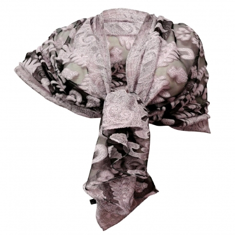 Lilac Elegant Tango Scarf Blended Silk Foulard Semi Transparent Shawl Lace Effect