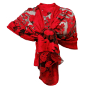 Rosso Elegante Sciarpa Tango Misto Seta Foulard Sciale Semi Trasparente Effetto Pizzo