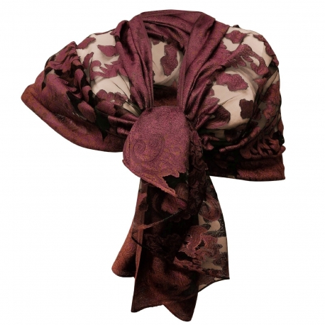 Red Elegant Tango Scarf Blended Silk Foulard Semi Transparent Shawl Lace Effect