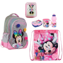 Minnie Mouse Set Zaino Grande Astuccio 2zip Porta Merenda Scuola Elementare