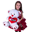 Bear with Heart 50cm Large Soft White Plush Toy Silver Thread Soft Big Plush XL