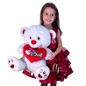 Orso con Cuore 50cm Grande Morbido Peluche Bianco Filo Argento Soft Big Plush XL