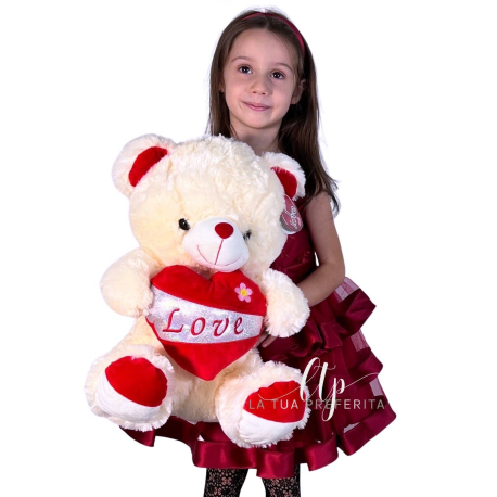 50cm Big Plush Bear with Heart Love Valentine's Day Ivory /Red