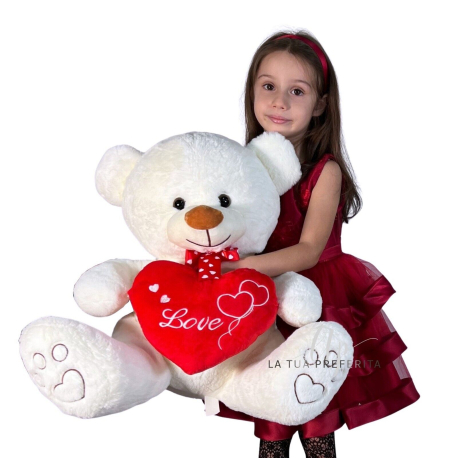 Big Plush Bear 65cm with Heart Love Valentine White