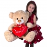 Orso con Cuore Love 65cm Grande Morbido Peluche Beige Soft Big Plush XL