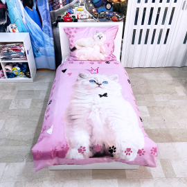 Sweet Cat Gatto Rosa set lenzuola letto singolo COPRIPIUMINO 160x200cm 100% cotone bambini ragazzi