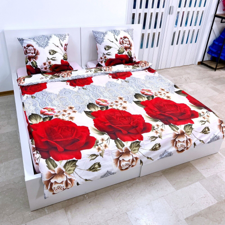 Red Roses Green Sheet Set for Queen Size Bed Duvet Cover 200x220cm m5