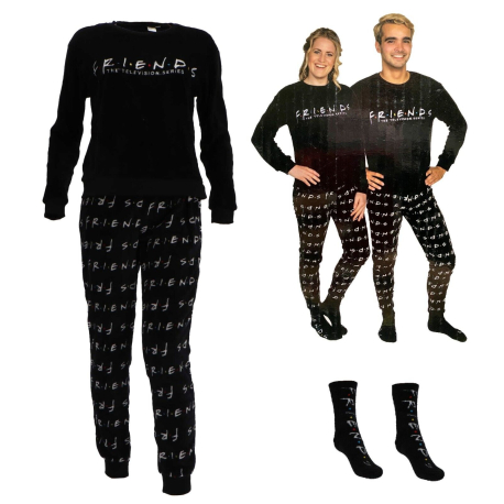 Friends Serie Uomo Donna Pigiama Lungo + Calzini, Due Pezzi Caldo Pile di Corallo