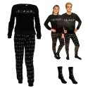 Friends Series Men's Women's Long Pajamas + Socks, Two Pieces Warm Coral Fleece