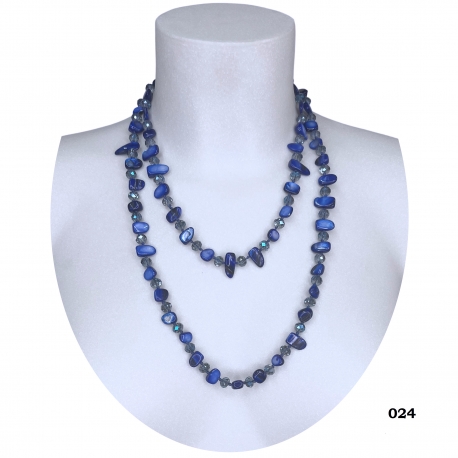 Collana Lunga Madreperla (Blu scuro -perline blu elettrico ) pietre Dure,perle cristalli da donna