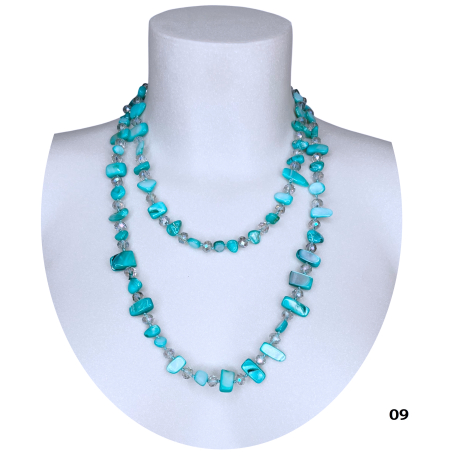 Collana Lunga Madreperla (Blu chiaro - perline trasparente ) pietre Dure,perle cristalli da donna