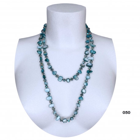 Long Pearl Necklace Hard stones, crystal beads Women