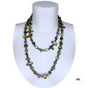 Collana Lunga Madreperla (Verde militare - perline dorate ) pietre Dure,perle cristalli da donna