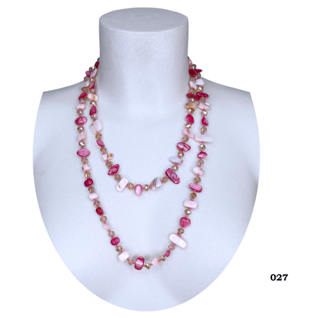 Collana Lunga Madreperla ( Salmone - perline trasparente ) pietre Dure,perle cristalli da donna