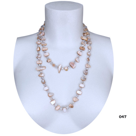 Collana Lunga Madreperla ( Arancione ) pietre Dure,perle cristalli da donna